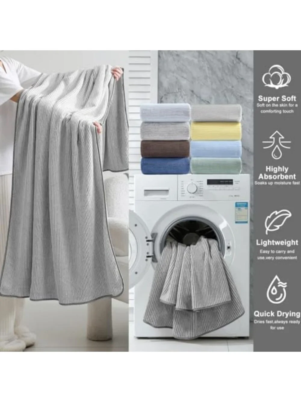 Oversized 4-Piece Bath Towel Set - Ultra Soft, Extra Large, Quick Dry, Luxury